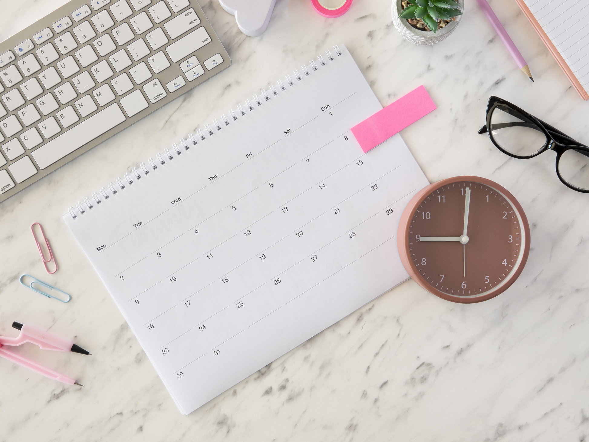 Flat Lay Desk Calendar Clock